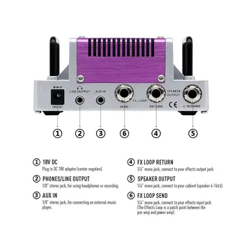 Hotone Nano Moștenirea Violet Vântul 5 Watt Compact Amplificator de Chitara Cap cu 3 Band EQ NLA-2