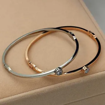 Coreea Style Simplu cu un Singur Diamant Brățară Oțel Titan prin Galvanizare 18K Rose Gold Cuplu Brățară