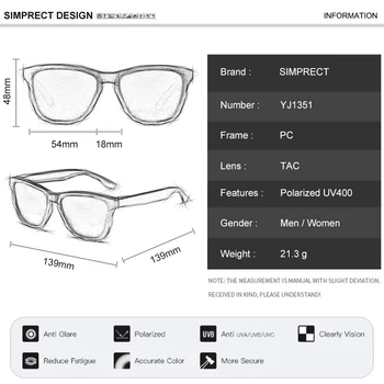 SIMPRECT Noua Moda Polarizat ochelari de Soare Barbati 2021 Oglindă ochelari de Soare Patrati Femei Retro Driver Anti-orbire Ochelari de Soare Pentru Barbati