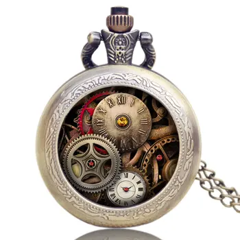 Noi Sosesc Design Antic Gear Ceas De Buzunar Steampunk Cuarț Ceasuri Pentru Bărbați Cadouri