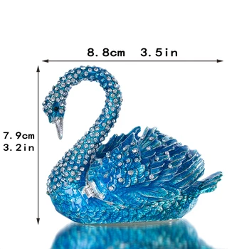 H&D Elegant Blue Swan Breloc Suvenir Cutie Ornament De Cristale Cu Balamale Figurina De Colectie Bejeweled Inel Titular Favoruri De Nunta