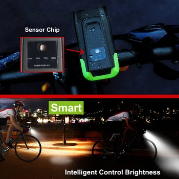 4000mAh Inducție Față de Bicicletă Lumină Set USB Reîncărcabilă Inteligent Far Cu Claxon 800 Lumen LED Biciclete Lampa Ciclu Lanterna