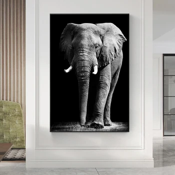 Elefant African Arta De Perete, Tablouri Canvas Negru Și Alb Animale De Perete Postere Si Printuri Poze De Perete Pentru Camera De Zi Cuadros
