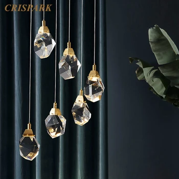 De lux Capac din Alama Candelabru Lumina LED-uri Moderne Clar Cristal de Diamant Pandantiv Agățat Lampa Art Deco Loft Masa Bucatarie Bar