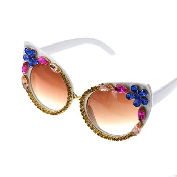 Manual De Diamant Ochelari De Soare Femei Cat Eye Design De Brand Stras Moda Stil Baroc Ochelari De Soare Floare Cu Perla De Epocă Oculos
