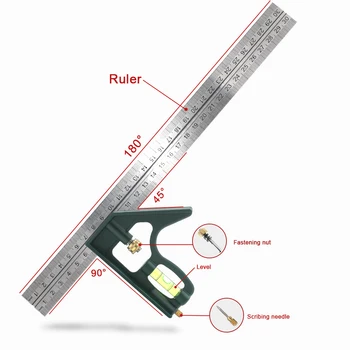 1 BUC de Calibrare cu Laser de Oțel Inoxidabil Reglabil Multi Ingineri Combinationry Pătrat Set Unghi Drept Riglă de Măsurare Instrumente