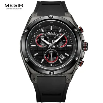 MEGIR Top Brand de Lux Ceas Cronograf Bărbați Cuarț Ceasuri Sport Armată Militar Curea Silicon Ceas de mână de sex Masculin Negru Ceas