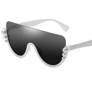 Moda Supradimensionat ochelari de Soare Femei, Una de Piese Albe Jumătate Cadru Perla Ochelari de Soare Femei de Lux Nuanțe de Designer Unic UV400