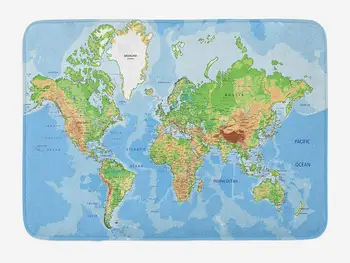 Harta lumii Covoraș de Baie Hartă Topografică ale Lumii, Continente, Țări, Oceane, Munți de Învățământ de Pluș Baie Mat