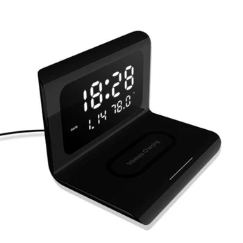 Ceas cu Alarmă Digital 2 in 1 Încărcător Wireless de Încărcare Rapidă Wireless Stație de Andocare de Birou Ceas de Timp Data de Afișare a Temperaturii