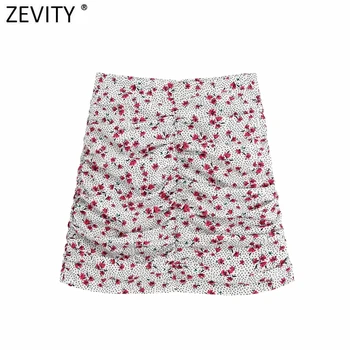 Moda pentru femei florale imprimare puncte cutat casual slim fusta mini faldas mujer doamnelor spate cu fermoar chic hip pachet fuste QUN562