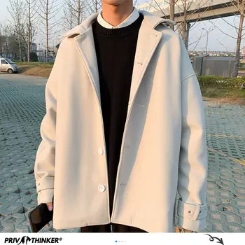 Privathinker Toamna Iarna coreean Jachete din Lână 2020 Solid de Culoare Caldă Scurt, Haine de Moda pentru bărbați Supradimensionate Uza Topuri
