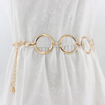 Femei Curea Metalica Mare Inel Decorativ Rochie de Moda Elegant, Aur, Argint Talie Lanț Fata Lanț Camasa Rochie Pulover Curea