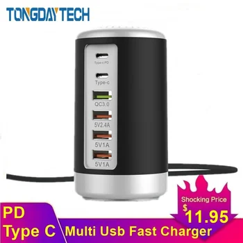 Tongdaytech 65W USB Încărcător Rapid HUB Quick Charge 3.0 Multi 6 Port USB de Tip C PD Încărcător Stație de Încărcare Carregador Portatil