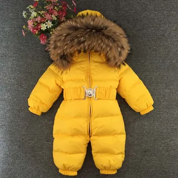 Real Ful Haine Pentru Copii, Rusia Iarna Pentru Copii Copii, Fete, Băieți Snowsuit Salopetă Real Blana Bebes Copil În Jos Jacheta Cu Gluga Salopete