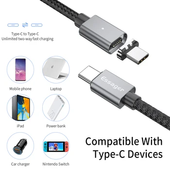 Essager 5A Magnetic USB Type C La USB C Cablu Pentru MacBook Pro 100W PD-USB de Tip C-C Cablu Pentru Samsung Xiaomi mi Magnet 10 Încărcător