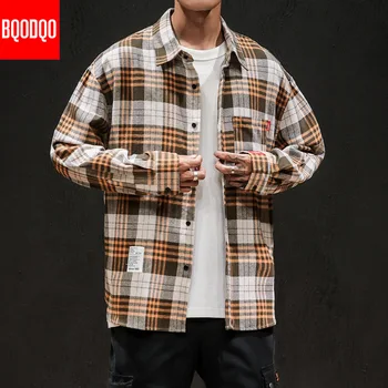 BQODQO Maneca Lunga Carouri din Bumbac Tricou Pentru Bărbați Streetwear Toamna Preppy Tricouri Top Supradimensionat Casual Japonez de Îmbrăcăminte pentru Bărbați 2019