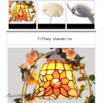 Turcă Flori Bird Lumina Pandantiv Tiffany Lampă de Agățat pentru Camera de zi Moderne de iluminat Home Deco Cununa Lampă Pandantiv Lumina