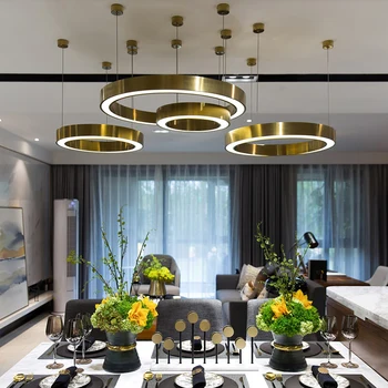 Modern cercul de aur agățat lampă pandantiv cu LED-uri de lumină Hotel inel din oțel inoxidabil living minimalist Lumina pentru restaurant proiect