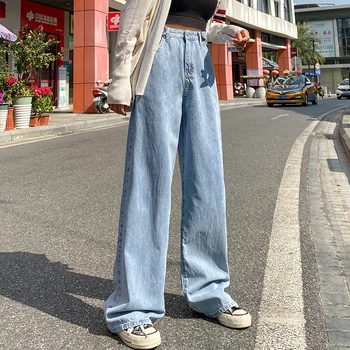 Femei Blugi Largi Picior Pantaloni Din Denim Casual Liber Albastru Streetwear Epocă De Înaltă Calitate Femeie Tare De Pantaloni Plus Dimensiune