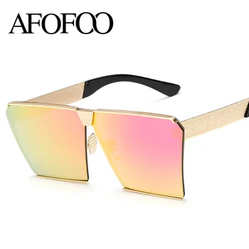 AFOFOO Moda Supradimensionat ochelari de Soare Cadru Metalic Pătrat de Lux de Brand Designer de Femei Oglindă ochelari de Soare Barbati UV400 Mare Cadru Nuante