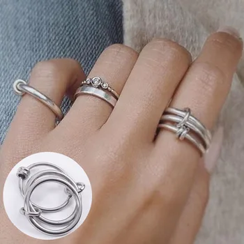 Trei într-o singură stivuire inel din oțel inoxidabil pentru femei, bărbați, punk, hip-hop inel bijuterii 2020