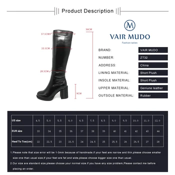 VAIR MUDO 2020 Nou Brand Cizme de Iarna din Piele de Brevet Negru de Moda Tocuri Groase de Iarnă Genunchi-Mare, de înaltă calitate, Pantofi Femei ZT32