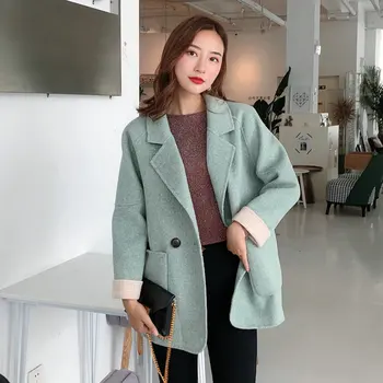 Mozuleva 2020 Nou de Înaltă Calitate Dublu Cașmir Iarnă Haină de Lână pentru Femei de Culoare Verde-coreean Simplu Stil Scurt, Haine de Lână