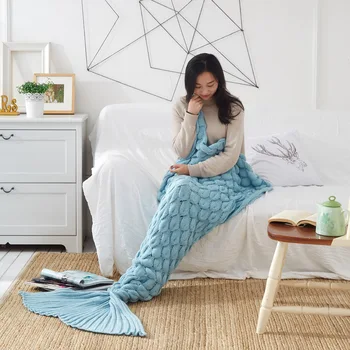 Handmade Crosetate Tricotate Coada de Sirena Pătură pentru Copii pentru Toate Anotimpurile Canapea Antrenor Moale de Dormit Pături pentru Adulți