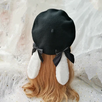Toamna Iarna Originale Japoneze Sora Moale Berete Lolita Fete Drăguț De Pluș Drăguț Urechi De Iepure Bowknot Pictor Pălărie Femei Dom Pălărie