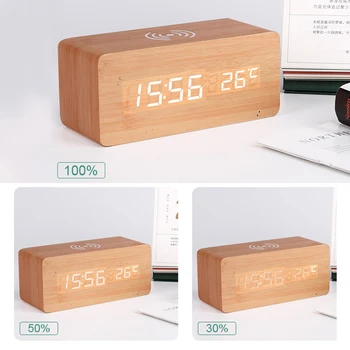 Noul LED Digital Ceas cu Alarmă Telefon Mobil de Încărcare Wireless Lemn Radio cu Ceas Termometru Electronic Decor Acasă