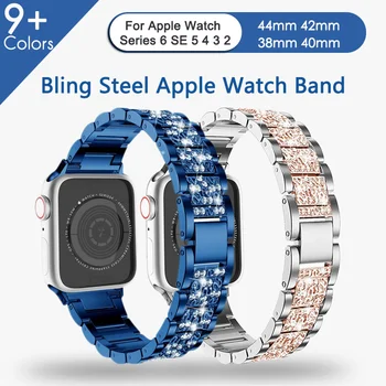 Bling Benzi Albastre Pentru Apple Watch serie Curea 6 5 4 SE 40mm 44mm curea correa femei pulseira bratara pentru iwatch 38mm 42mm