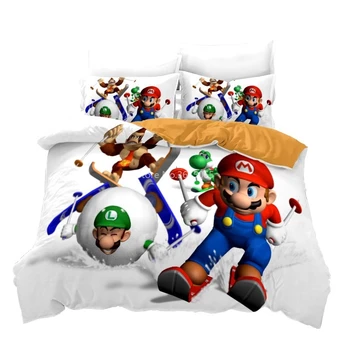 De Vânzare la cald Super Mario World 3D Tipărite Fular Set de Acoperire pentru Decor Dormitor pentru Copii Desene animate Set de lenjerie de Pat Duvet Cover Set de fețe de Pernă