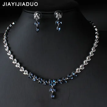 Jiayijiaduo Femeile Indiene e Nunta de Cristal Set de Bijuterii de Argint de Culoare Nupțial Colier Cercei Set Cristal dropshipping