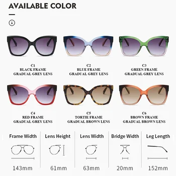 Piața Supradimensionate Ochi de Pisica Femei ochelari de Soare Vintage de Lux de Brand Designer de Gradient Albastru Ochelari de Soare Cadru Mare Retro Ochelari de UV400