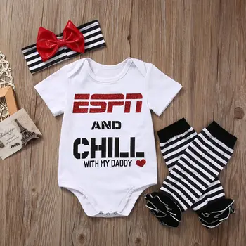 Copil nou-născut Fete îmbrăcăminte set ESPN și Rece cu Tatăl Meu Romper Salopeta Încălzit de Picior Bentita Tinuta