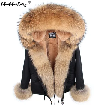 MaoMaoKong naturală de vulpe guler de blana jacheta de iarna fux căptușeală de blană scurtă Femeie parka haină de blană