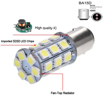 2 buc LED-uri 1157 BA15D Becuri cu LED-uri pentru Masina de Bărci cu Motor Frână Luminile de Stop Lampa spate Chips-uri 5050 27 SMD Alb 6000K 6V DC