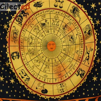 Cilected Negru Horoscop Zodiac Tapiserie Astrologie Indian Hippie Tapiserie De Pe Perete Etnice De Artă Decorativă-Tapiserie