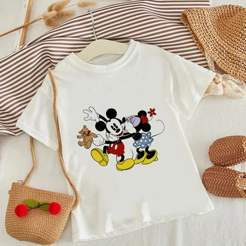 Tricouri Pentru Fete Minnie Mouse Estetic Moda de Desene animate de Imprimare cu Mâneci Scurte, de Vara, All-meci Copilul Topuri Disney Nou Haine Copii