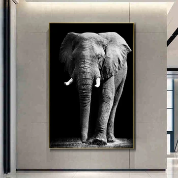 Elefant African Arta De Perete, Tablouri Canvas Negru Și Alb Animale De Perete Postere Si Printuri Poze De Perete Pentru Camera De Zi Cuadros
