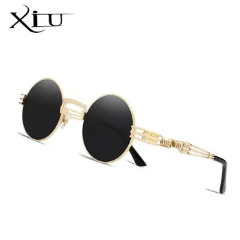 XIU Rotund ochelari de Soare Barbati Femei Metal Punk Epocă ochelari de soare de Brand Designer de Moda Ochelari Oglindă Lentile de Calitate Superioară Oculos UV400