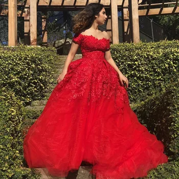Dantela rosie de Seara Formale Rochii de O Linie de Pe Umăr Aplicatiile Tul Elegant Prom Rochii Personalizate vestidos de fiesta