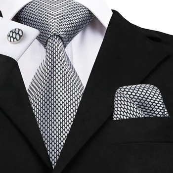 Hi-Cravată Gri Barbati Cravata Moda Noutate Legăturile Stabilite pentru Bărbați Cravată și batistă de Buzunar Set Butoni de Afaceri Formale Lega 8.5 cm C-1536