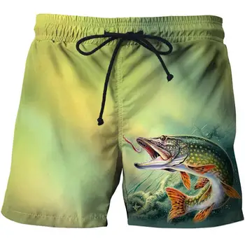Înot pantaloni scurți de înot pantaloni de plaja bord 3d imprimate pește înot pantaloni scurți iute uscat pantaloni costume de baie barbati casual pantaloni scurți