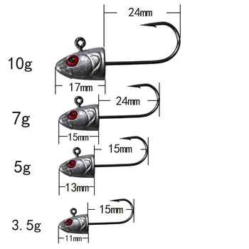 6pcs/lot Expus Jig Pescuit Duce Capul Cârlige 3.5 g 7g 5g 10g Tip de Pește Cârlig Ghimpată pentru Worm Moale Atrage Jigging Aborda Instrument 3D Ochi