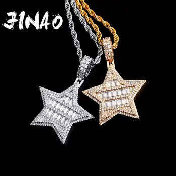 JINAO de Înaltă Calitate Pentagrama Pandantiv Colier de Gheață Afară Cubic Zirconia Hip Hop Star Bijuterii Cadou Pentru Femei Și Bărbați