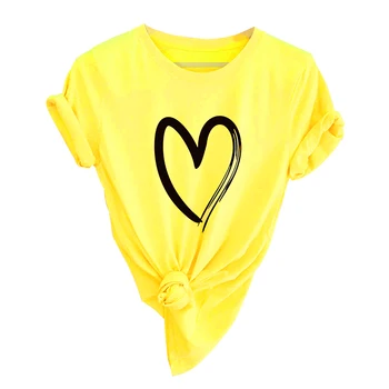 Anself Femei Plus Dimensiune T-shirt Inima Dragoste Bumbac Imprimare Gât Rotund camiseta mujer Maneca Scurta Casual Drăguț Tricou Femei Topuri