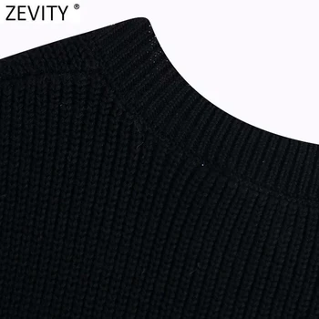 Zevity De Moda Pentru Femei V-Neck Culoare Neagră, Pulover Tricotat Feminin Chic Fără Mâneci Vesta Casual Slim Pulovere Topuri S582