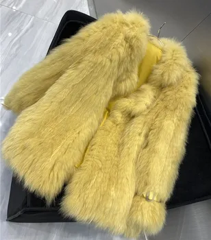 2020 stil de moda costum de guler real haină de blană de vulpe femeile gros de iarna cald naturala de vulpe blană haina Tricot